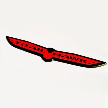 1-Pack Trailhawk Emblem for Jeep Trail Wing/Trail Hawk Badge (Black Red / Chrome Black)