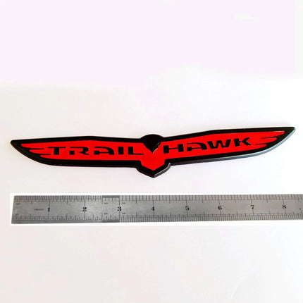 1-Pack Trailhawk Emblem for Jeep Trail Wing/Trail Hawk Badge (Black Red / Chrome Black)
