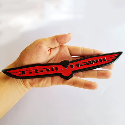 8.5" Trailhawk Emblem Badge – Replacement Badge for Jeep Trailhawk (Black Red / Chrome Black)