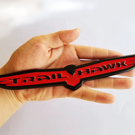 1-Pack Trailhawk Emblem for Jeep Trail Wing/Trail Hawk Badge (Black Red / Chrome Black)