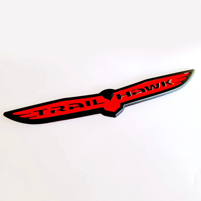 1-Pack Trailhawk Emblem for Jeep Trail Wing/Trail Hawk Badge (Black Red / Chrome Black)