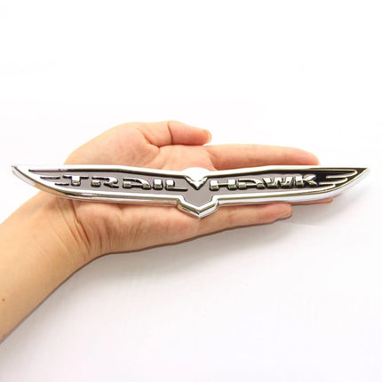 8.5" Trailhawk Emblem Badge – Replacement Badge for Jeep Trailhawk (Black Red / Chrome Black)