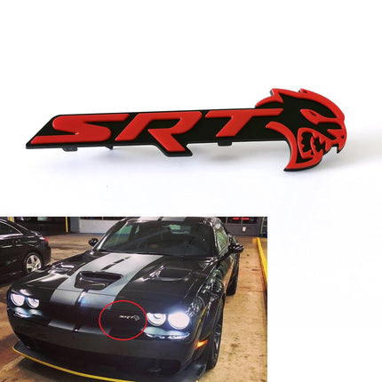 SRT Hellcat Front Grille Emblem Badge for 2018–2023 Dodge Challenger - Black/Red/Chrome