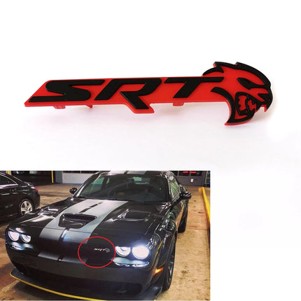 SRT Hellcat Front Grille Emblem Badge for 2018–2023 Dodge Challenger - Black/Red/Chrome