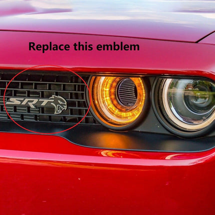 SRT Hellcat Front Grille Emblem Badge for 2018–2023 Dodge Challenger - Black/Red/Chrome