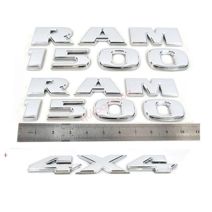 3Pack Emblems for RAM 1500 4X4 Letters 3D Badges Genuine Chrome / Black Red