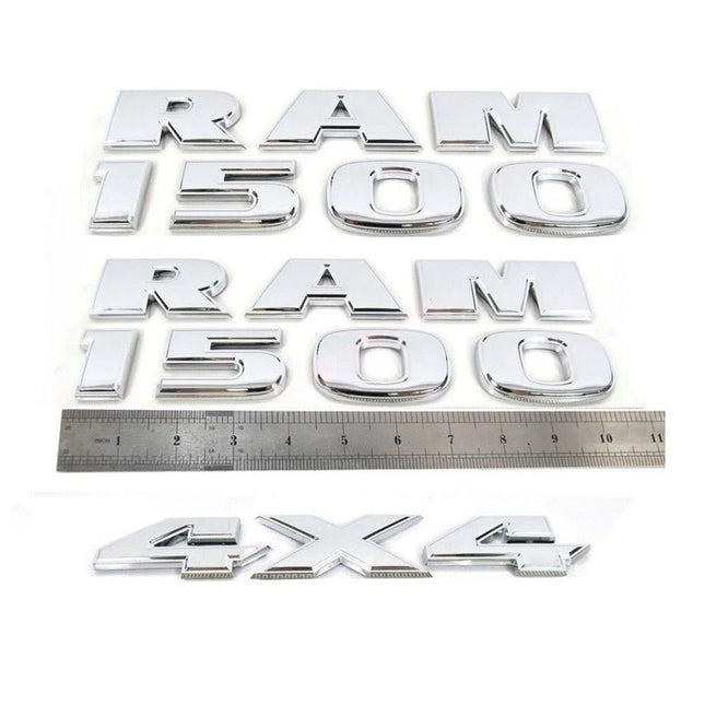 4X4 Emblem Set for RAM 1500 68247897AA 3D Raised Letter Badges (Chrome / Black Red) 3-Pack