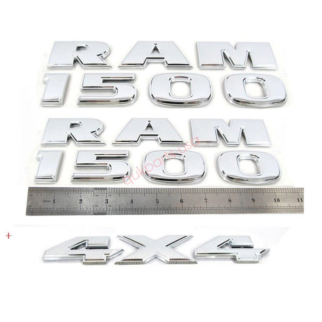 3Pack Emblems for RAM 1500 4X4 Letters 3D Badges Genuine Chrome / Black Red