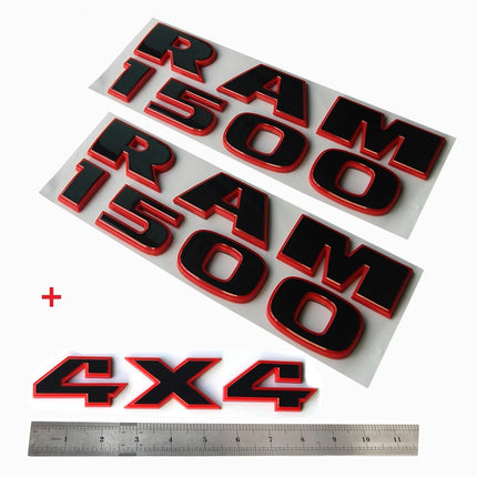 3Pack Emblems for RAM 1500 4X4 Letters 3D Badges Genuine Chrome / Black Red
