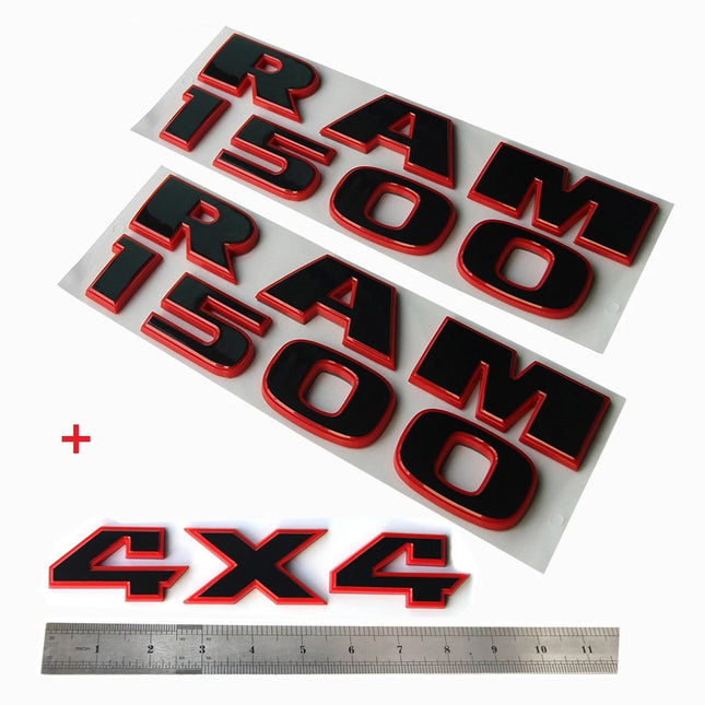 3Pack Emblems for RAM 1500 4X4 Letters 3D Badges Genuine Chrome / Black Red