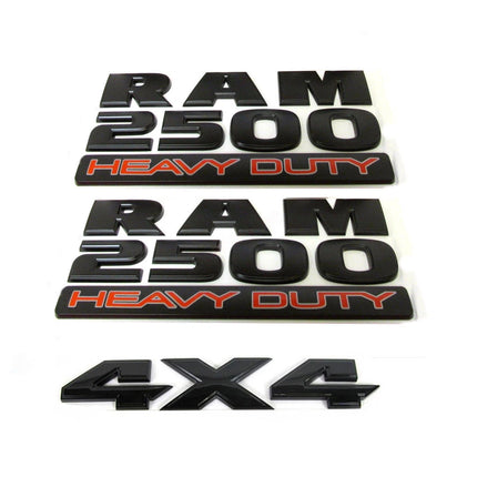 Heavy Duty Emblem Badge Set for RAM 2500 Replacement with 4x4 Optional - Black/Red (2Pack/3Pack)
