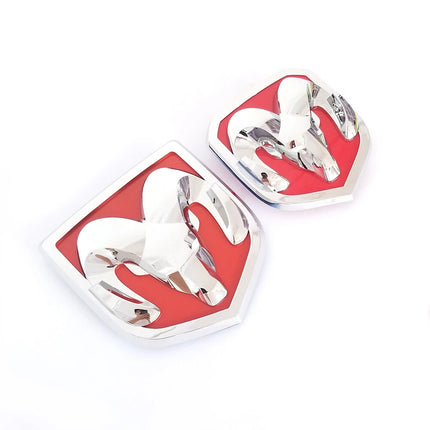 2Pack Grille Tailgate Emblems for Ram 1500 2500 3500 Front Rear Badge (Black/Red/Chrome)