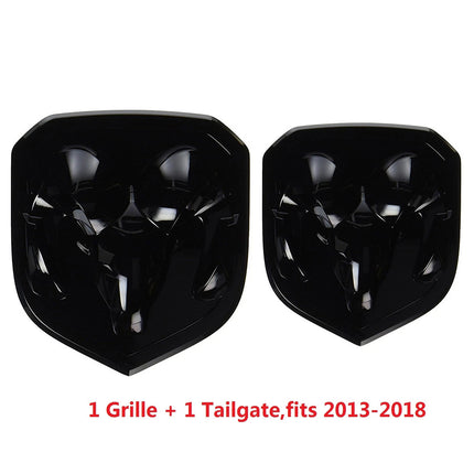 2Pack Grille Tailgate Emblems for Ram 1500 2500 3500 Front Rear Badge (Black/Red/Chrome)