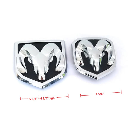2Pack Grille Tailgate Emblems for Ram 1500 2500 3500 Front Rear Badge (Black/Red/Chrome)