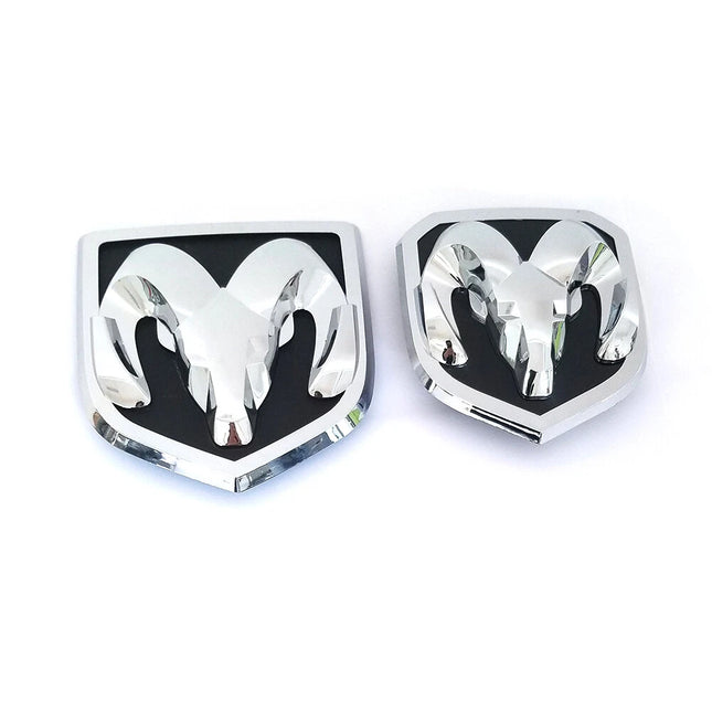 2Pack Grille Tailgate Emblems for Ram 1500 2500 3500 Front Rear Badge (Black/Red/Chrome)