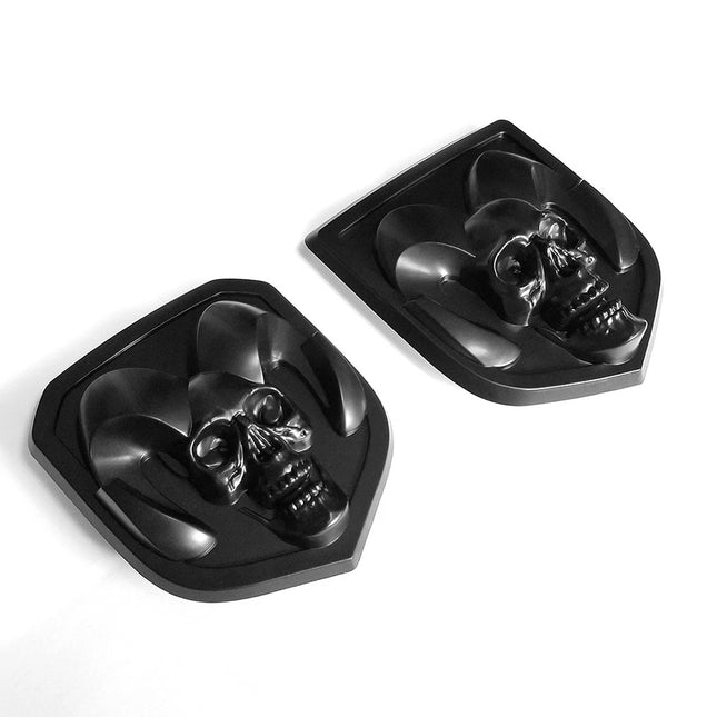 2Pack Skull Emblems for Ram 1500 2500 3500 Front Grille Tailgate Badge (Black/Red/Chrome)