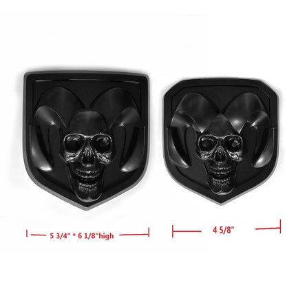 2Pack Skull Emblems for Ram 1500 2500 3500 Front Grille Tailgate Badge (Black/Red/Chrome)