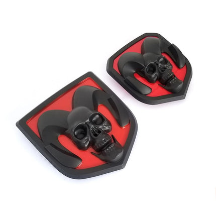 2Pack Skull Emblems for Ram 1500 2500 3500 Front Grille Tailgate Badge (Black/Red/Chrome)