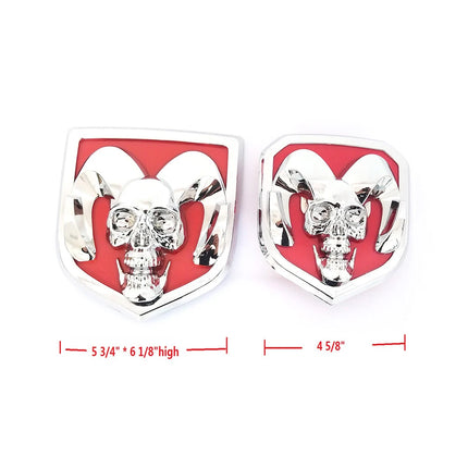 2Pack Skull Emblems for Ram 1500 2500 3500 Front Grille Tailgate Badge (Black/Red/Chrome)