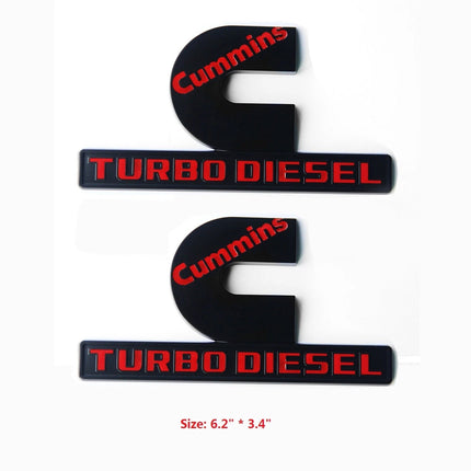 Cummins Turbo Diesel Emblem Badge Fits Ram 2500/3500 3D Replacement (Black/Red/Chrome)