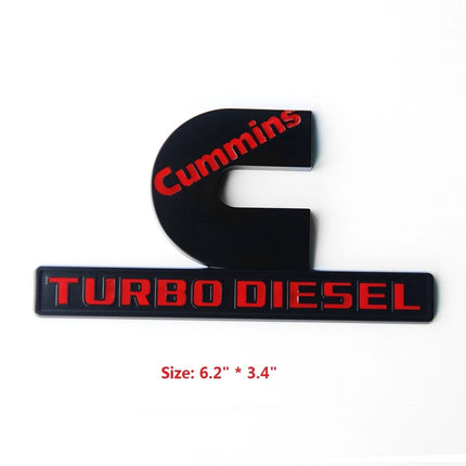 Cummins Turbo Diesel Emblem Badge Fits Ram 2500/3500 3D Replacement (Black/Red/Chrome)
