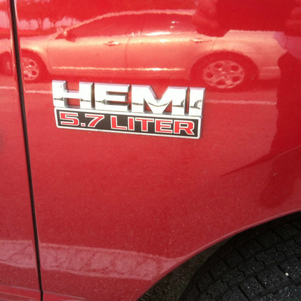 5.7L HEMI Badge Set for RAM 1500 (2013-2018) Replacement Emblems (Black/Red/Chrome)