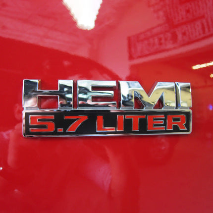 5.7L HEMI Badge Set for RAM 1500 (2013-2018) Replacement Emblems (Black/Red/Chrome)