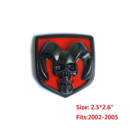 Grille Skull Emblem Badge for 2002-05 Ram 1500/2500 Replacement (Black/Red)