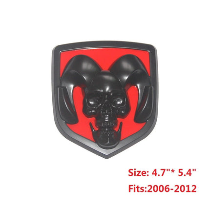Grille Skull Emblem Badge for 2006-2012 Ram 1500/2500 Replacement (Black/Red)