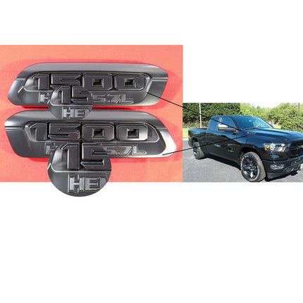 2Pack Emblems for RAM 1500 Heavy Duty Left & Right Hood Badges (Black/Red)
