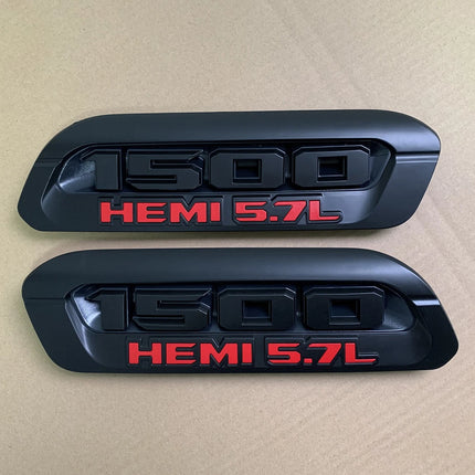 2Pack Emblems for RAM 1500 Heavy Duty Left & Right Hood Badges (Black/Red)