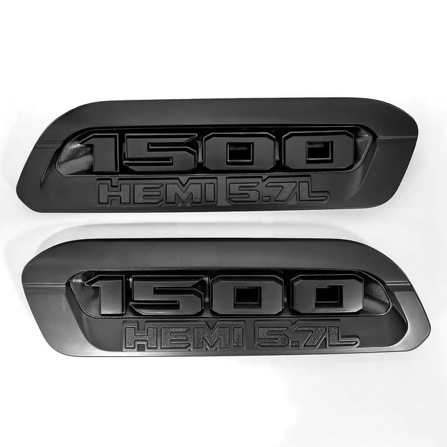 2Pack Emblems for RAM 1500 Heavy Duty Left & Right Hood Badges (Black/Red)