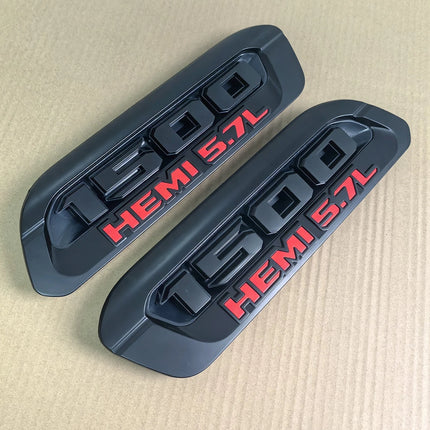 2Pack Emblems for RAM 1500 Heavy Duty Left & Right Hood Badges (Black/Red)