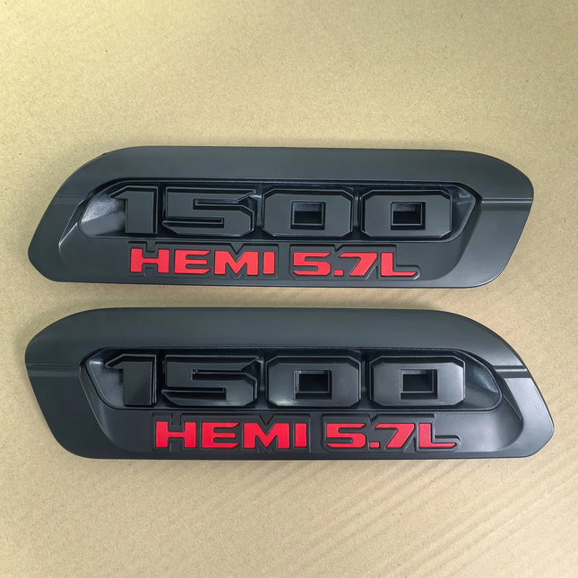 2Pack Emblems for RAM 1500 Heavy Duty Left & Right Hood Badges (Black/Red)