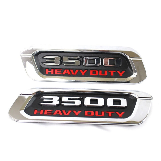 2Pack Emblems for RAM 3500 Heavy Duty Hood Badges (Black/Red/Chrome)