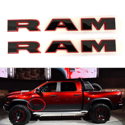 2Pack Front Emblems for 2019 2020 RAM 1500 2500 3500 Badge (Black/Red/Chrome)