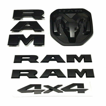 Emblem Set for 2019+ RAM 1500 4x4 Grille Tailgate 3D Badge Replacement (Black/Red) 5-Pack