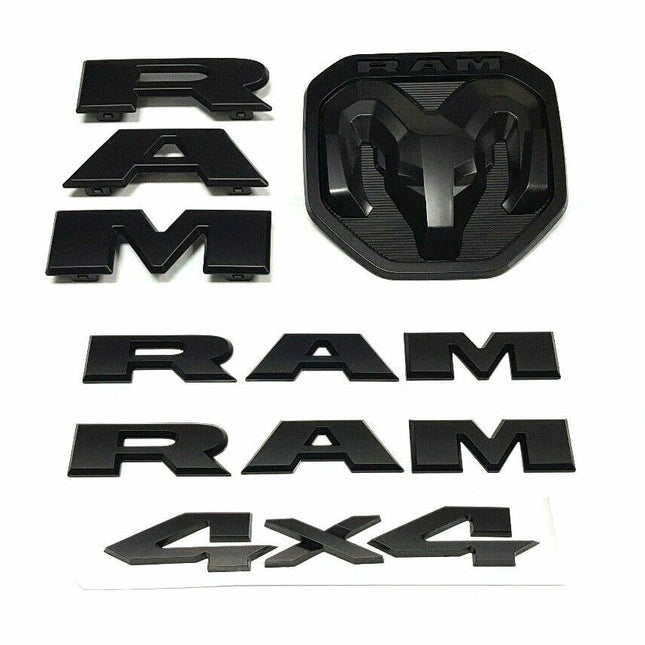 Emblem Set for 2019+ RAM 1500 4x4 Grille Tailgate 3D Badge Replacement (Black/Red) 5-Pack