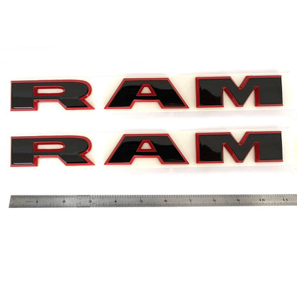 Emblem Set for 2019+ RAM 1500 4x4 Grille Tailgate 3D Badge Replacement (Black/Red) 5-Pack