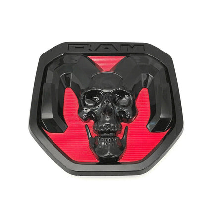 Skull Emblem for 2019+ RAM 1500/2500/3500 Tailgate Badge Replacement (Black/Red/Chrome)