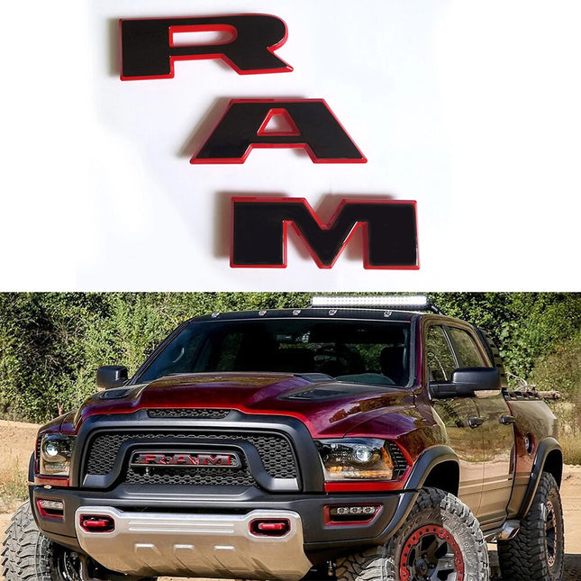 1Pack Grille Emblem for 2019 -2024 RAM 1500 Front Badge Replacement (Black/Red/Chrome)